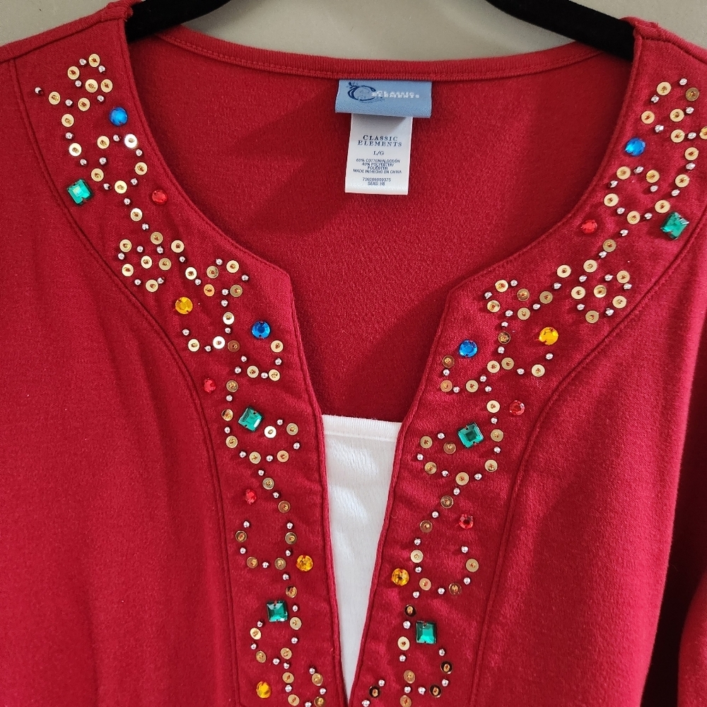 Classic Elements Emboidered Red Top Sz L - Picture 2 of 3